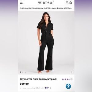 Black Flare Leg Demin Jumpsuit
